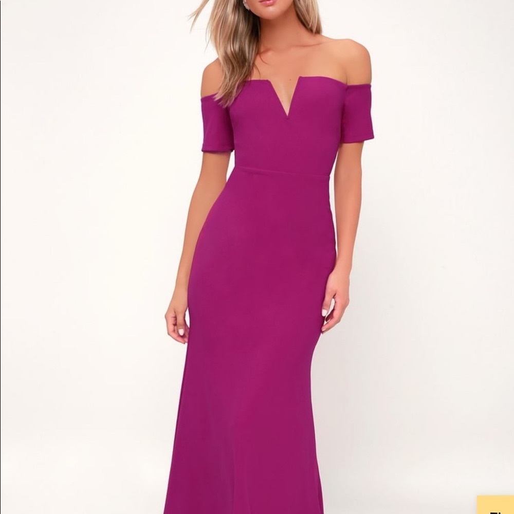 Lulu’s Lynne Magenta off the Shoulder Maxi Dress